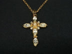 Dior Necklace Cross Pendant Gold Metal Rhinestone Faux Pearl — view 2