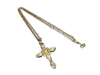 Dior Necklace Cross Pendant Gold Metal Rhinestone Faux Pearl