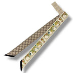 Gucci Twilly Silk Scarf GG Logo Floral Pattern Beige — view 2