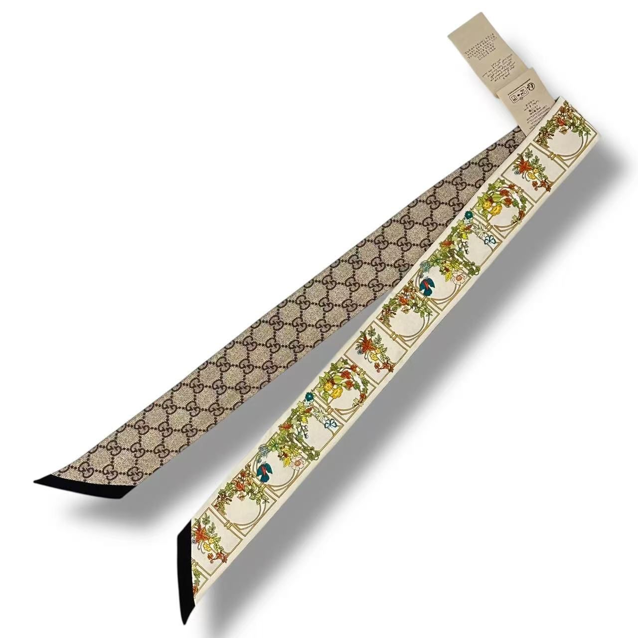 Gucci Twilly Silk Scarf GG Logo Floral Pattern Beige — view 2