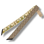 Gucci Twilly Silk Scarf GG Logo Floral Pattern Beige — view 4