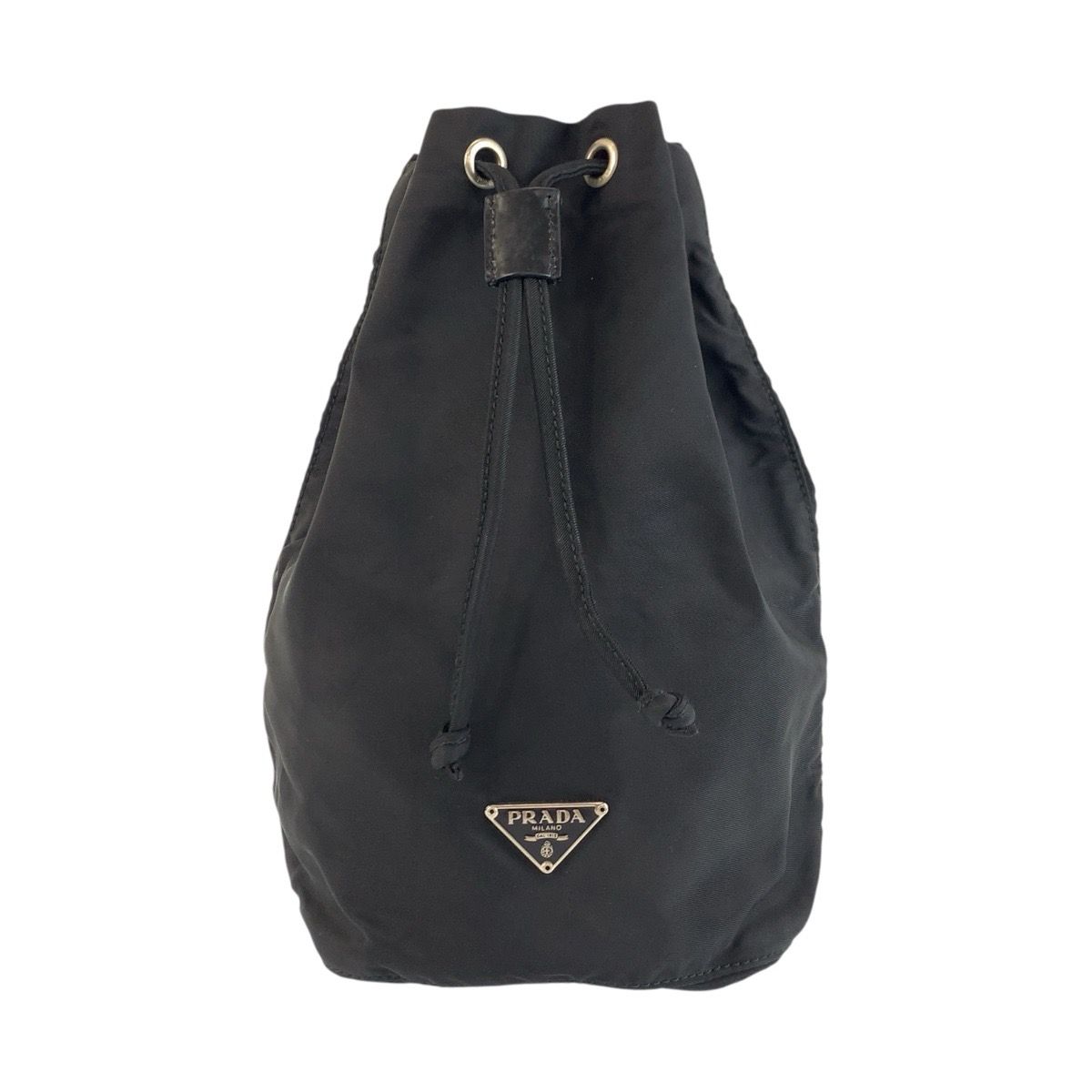 Prada Tessuto Black Silver Nylon Leather Pouch Case