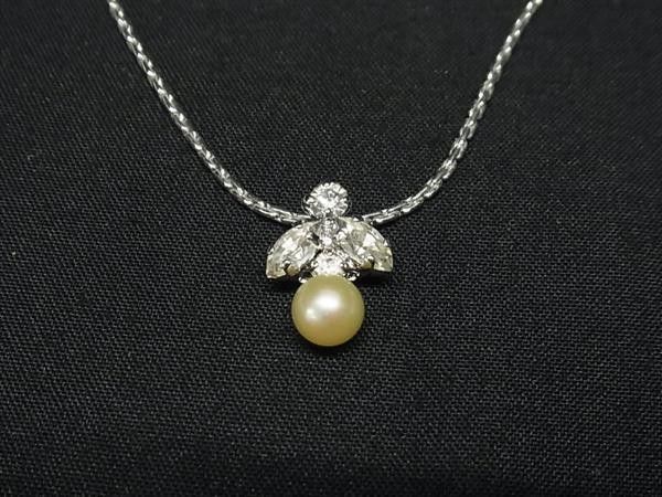 Dior Necklace Vintage Costume Silver Metal Rhinestone Faux Pearl Pendant — view 2