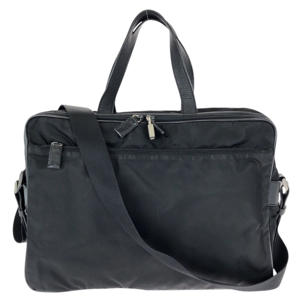 Prada Tessuto Saffiano 2-Way Black Silver Nylon Leather Business