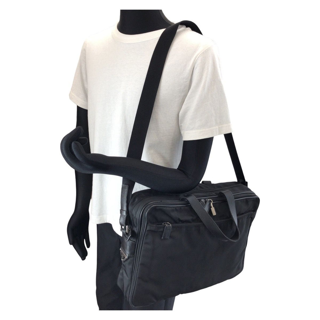 Prada Tessuto Saffiano 2-Way Black Silver Nylon Leather Business — view 7