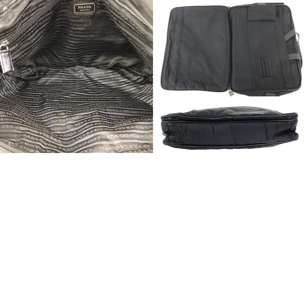 Prada Tessuto Saffiano 2-Way Black Silver Nylon Leather Business — view 9