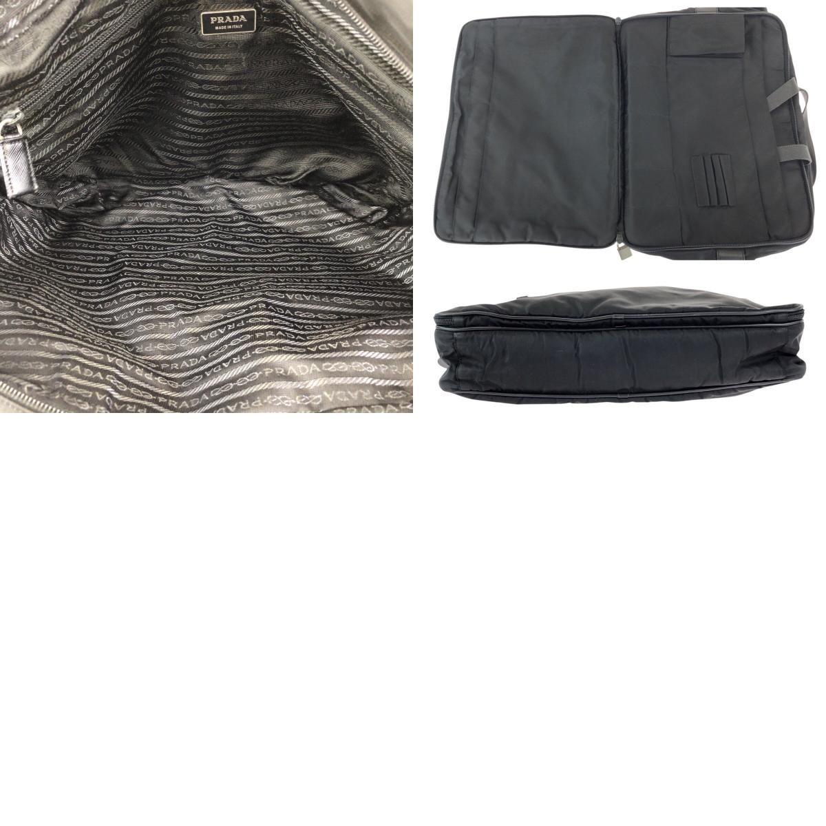 Prada Tessuto Saffiano 2-Way Black Silver Nylon Leather Business — view 9