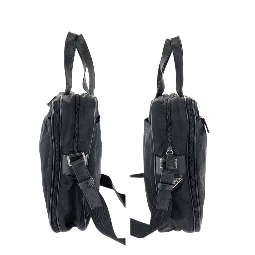 Prada Tessuto Saffiano 2-Way Black Silver Nylon Leather Business — view 8