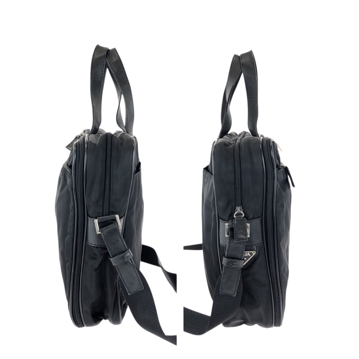 Prada Tessuto Saffiano 2-Way Black Silver Nylon Leather Business — view 8