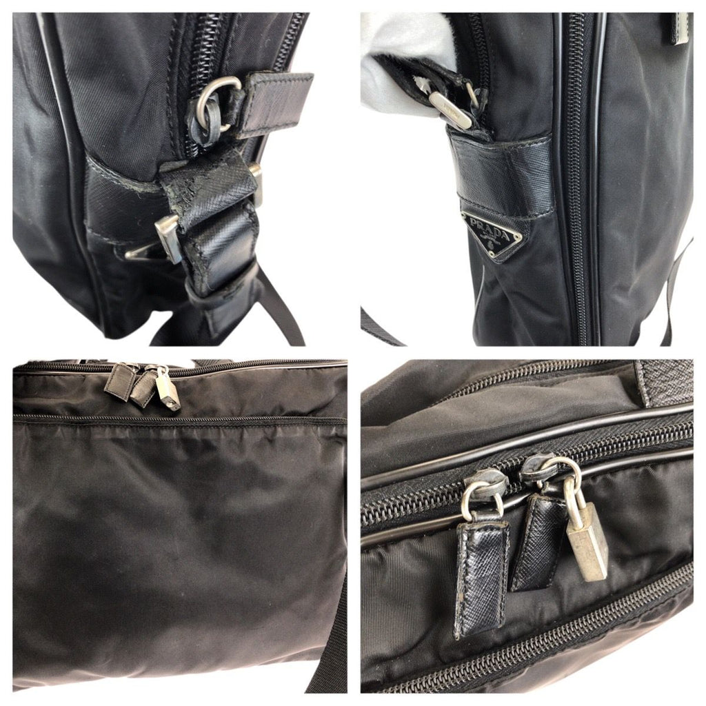 Prada Tessuto Saffiano 2-Way Black Silver Nylon Leather Business — view 5