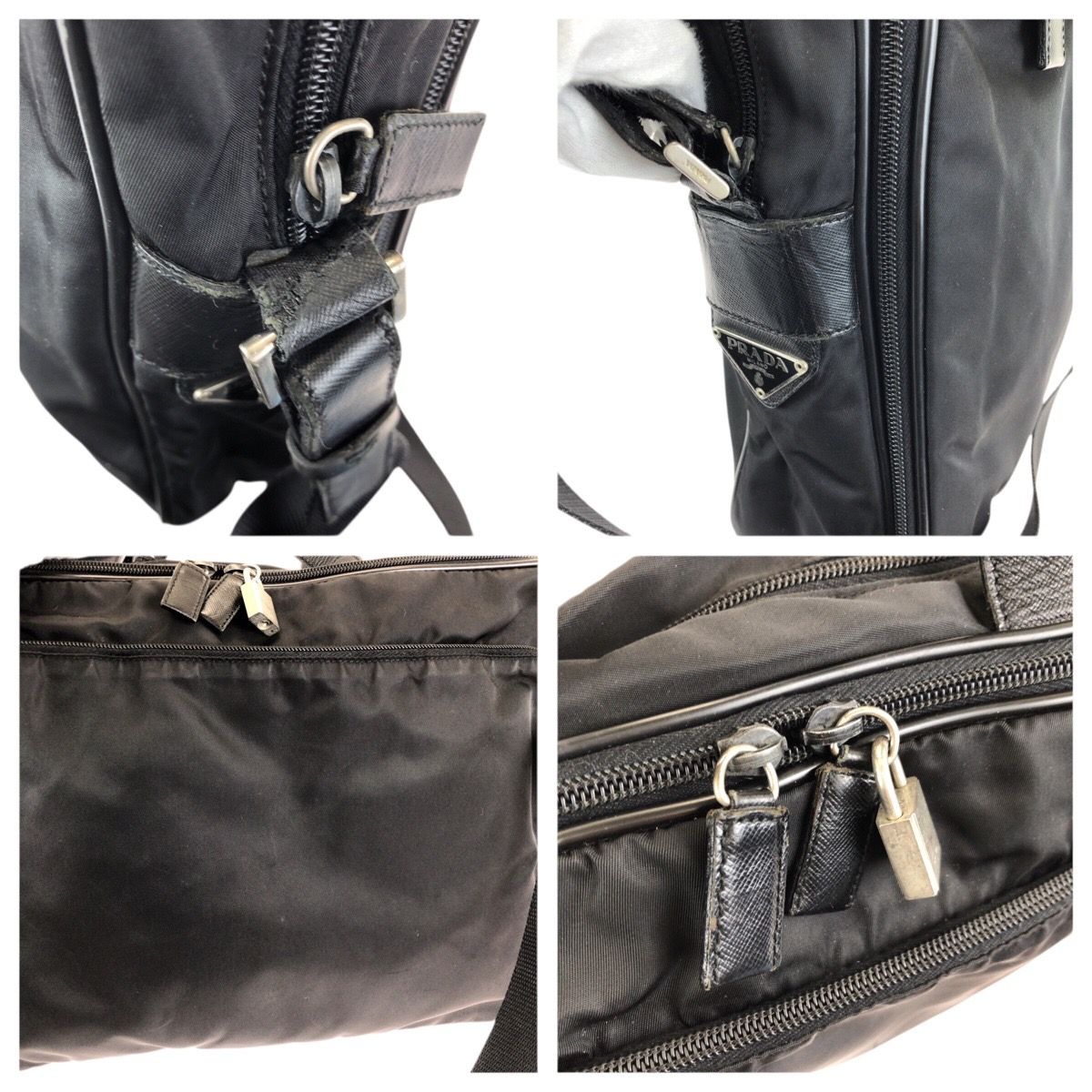 Prada Tessuto Saffiano 2-Way Black Silver Nylon Leather Business — view 5