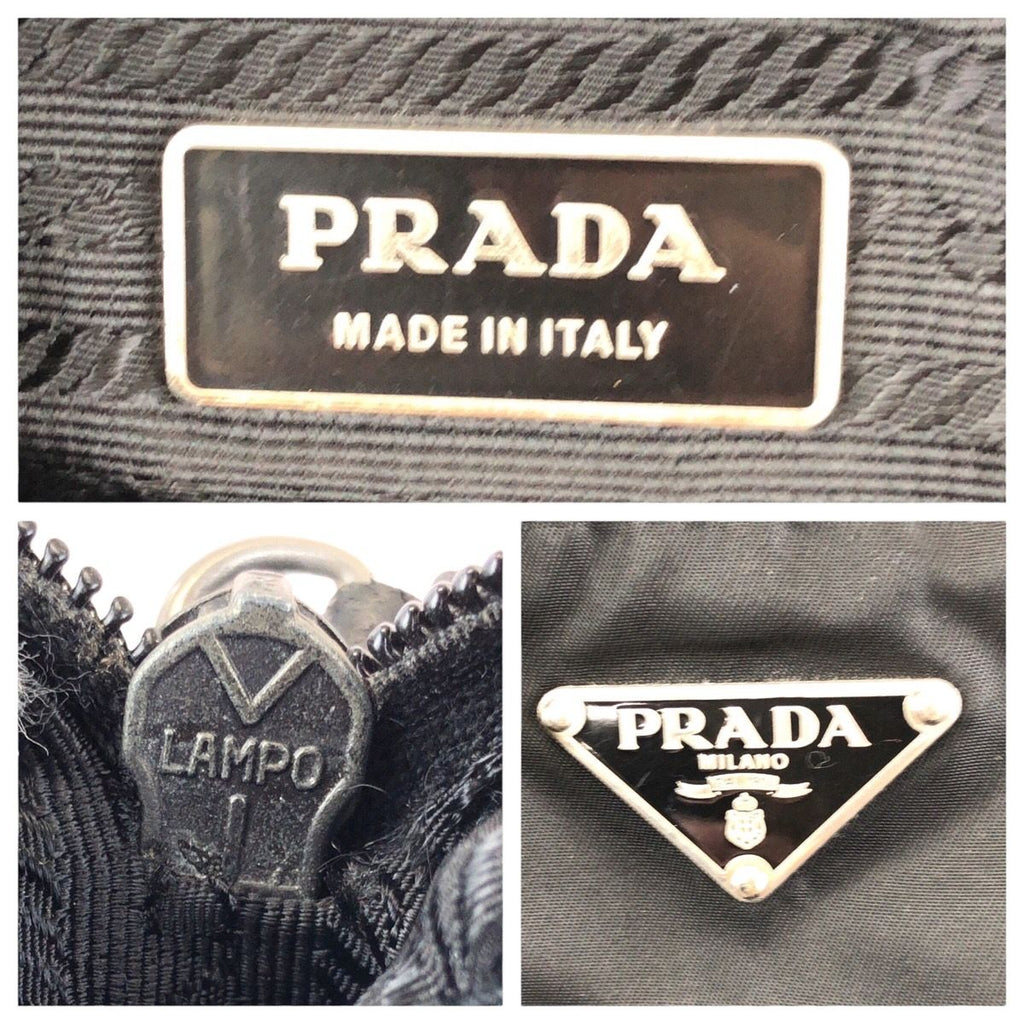 Prada Tessuto Black Silver Nylon Leather Shoulder — view 4