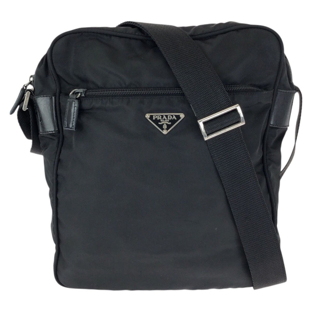 Prada Tessuto Black Silver Nylon Leather Shoulder