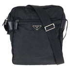 Prada Tessuto Black Silver Nylon Leather Shoulder
