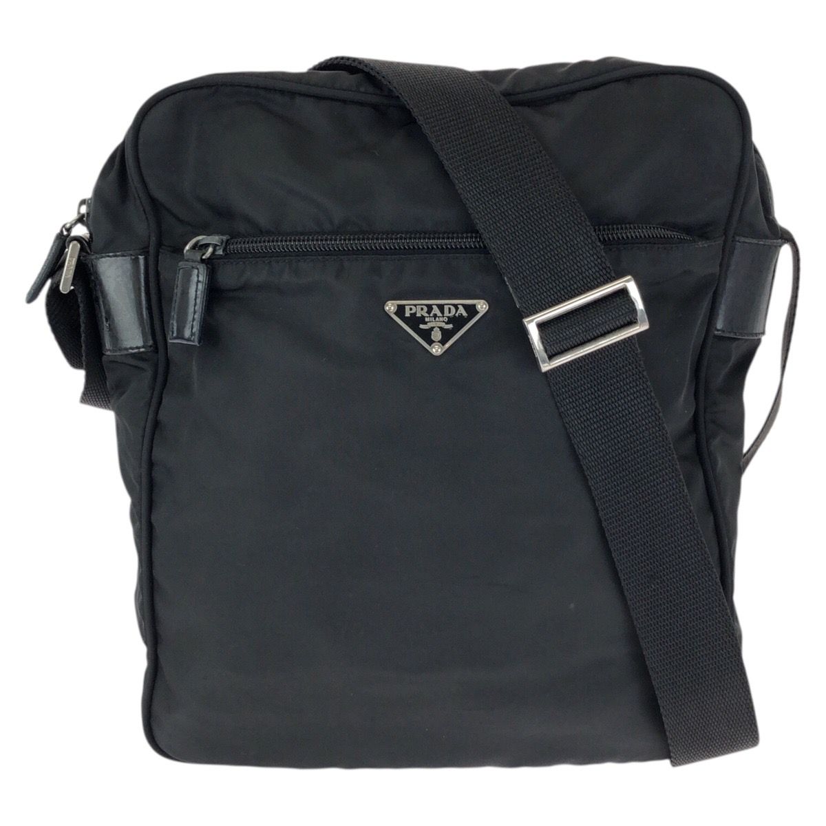 Prada Tessuto Black Silver Nylon Leather Shoulder