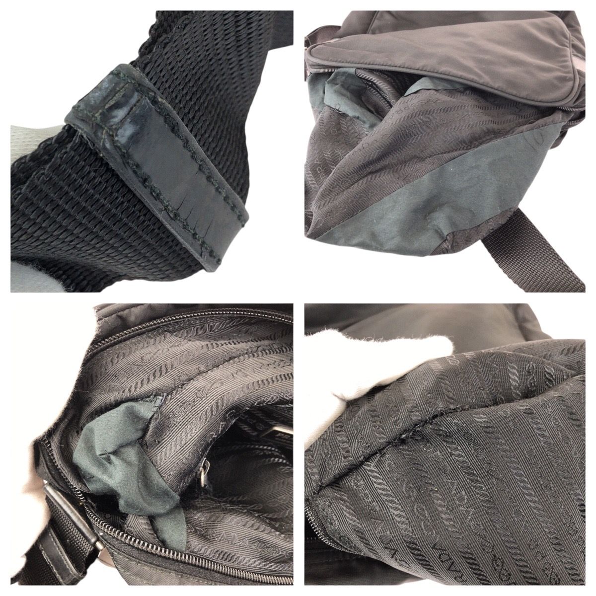 Prada Tessuto Black Silver Nylon Leather Shoulder — view 6