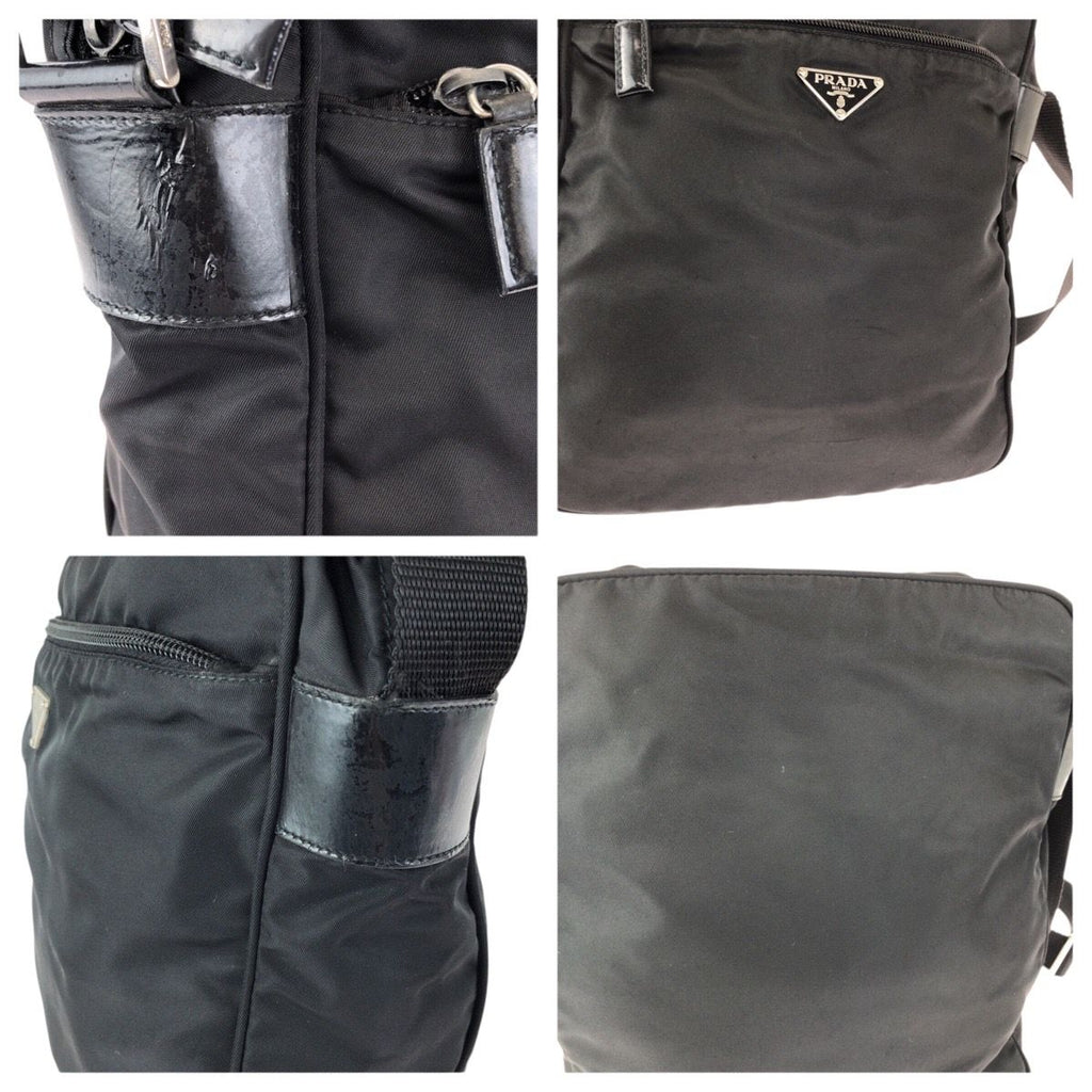 Prada Tessuto Black Silver Nylon Leather Shoulder — view 5