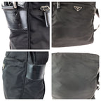 Prada Tessuto Black Silver Nylon Leather Shoulder — view 5