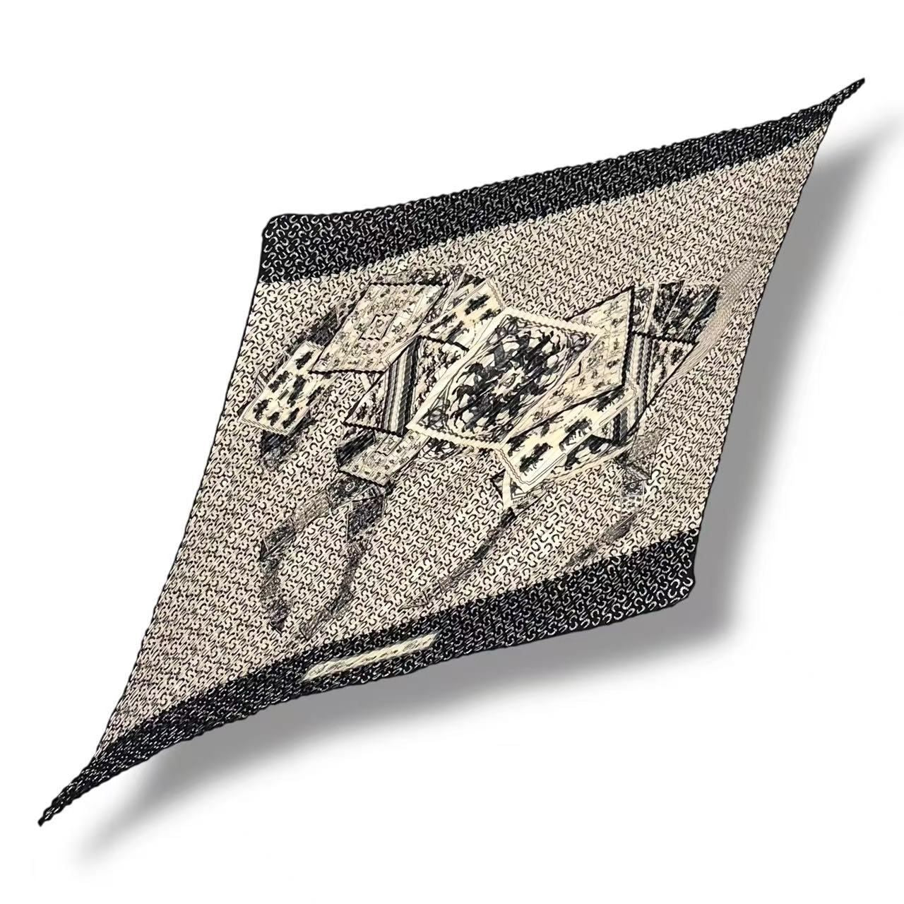 Hermes Scarf Pleats Cheval Sur Mon Carre Riding Carre's Horse Silk White Black — view 2