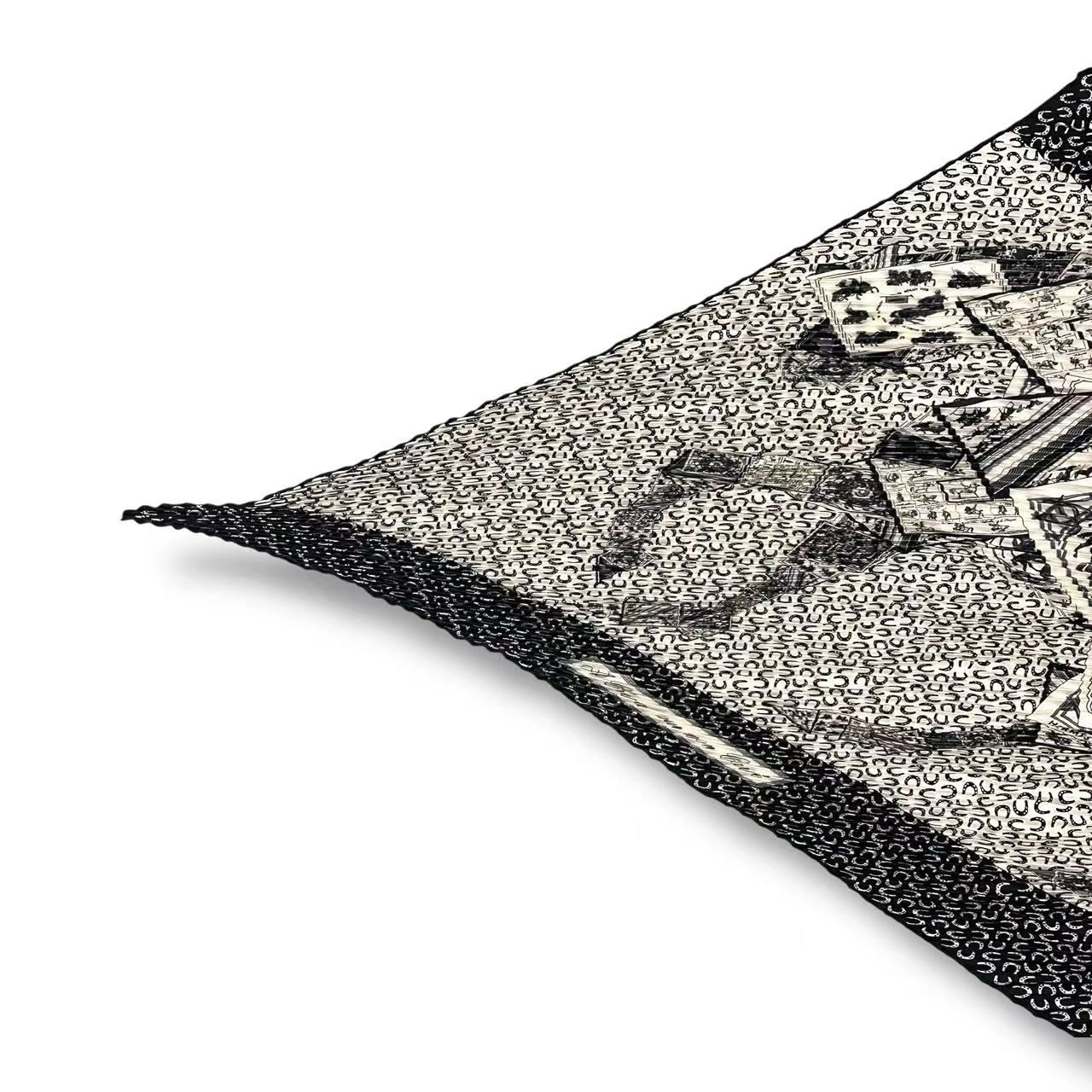 Hermes Scarf Pleats Cheval Sur Mon Carre Riding Carre's Horse Silk White Black — view 4