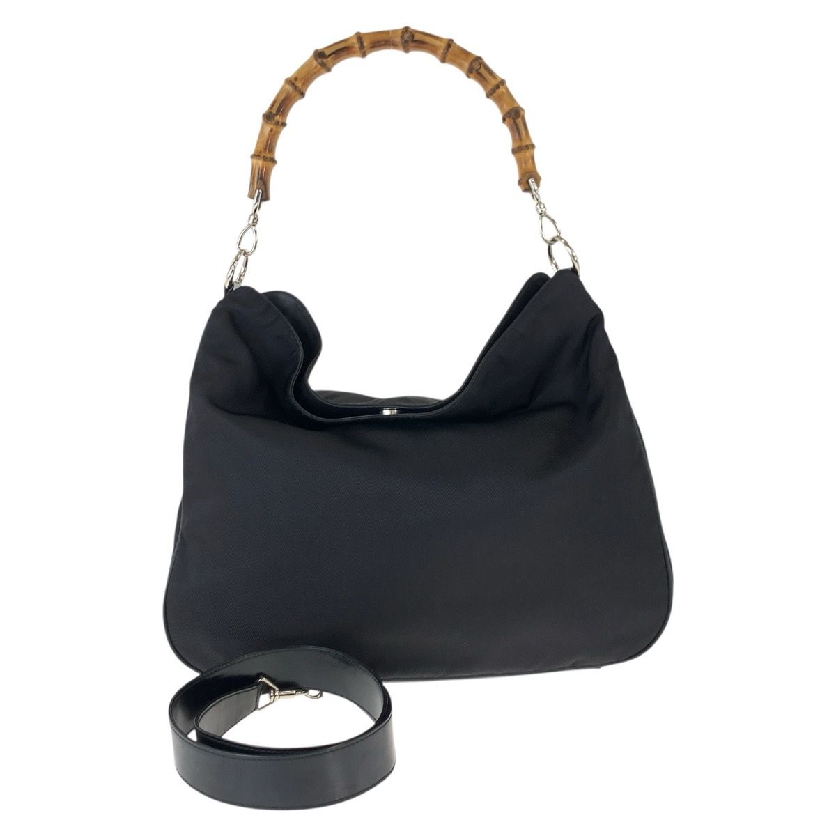 Gucci Bamboo Black Silver Nylon 001 2-Way Shoulder