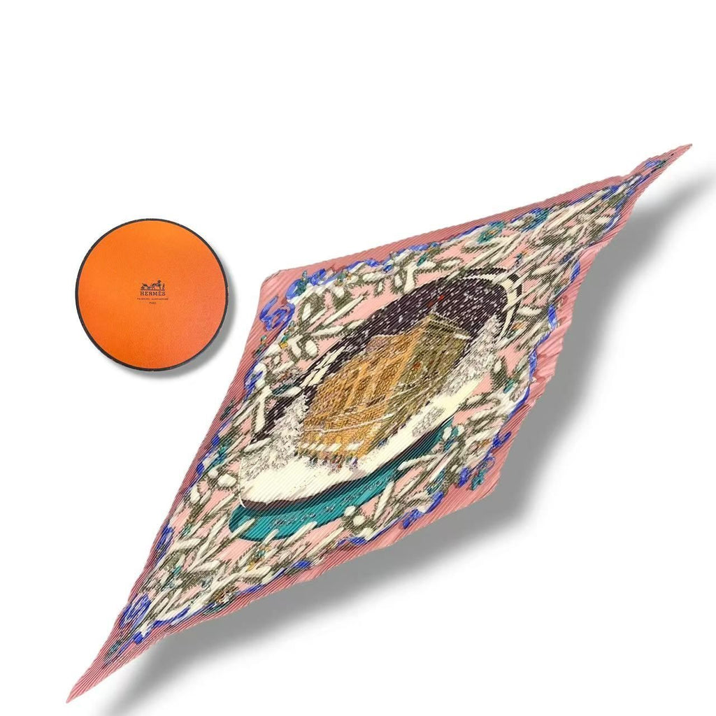 Hermes Scarf Pleated Silk Noel Au 24 Faubourg Christmas at Pink