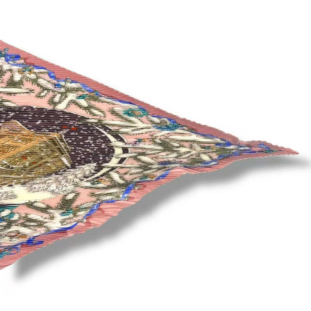 Hermes Scarf Pleated Silk Noel Au 24 Faubourg Christmas at Pink — view 5