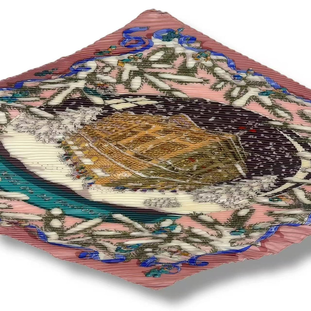 Hermes Scarf Pleated Silk Noel Au 24 Faubourg Christmas at Pink — view 4