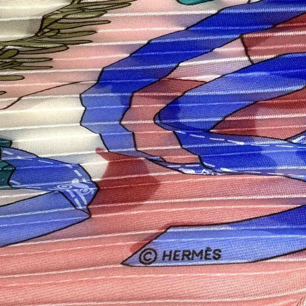 Hermes Scarf Pleated Silk Noel Au 24 Faubourg Christmas at Pink — view 6