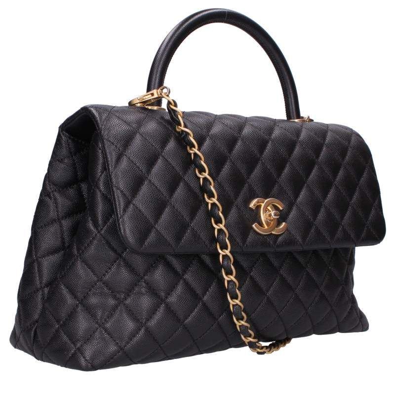Chanel Coco Handle 33 Gold Caviar Leather Chain Shoulder