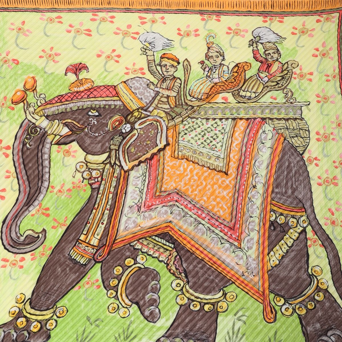 Hermes Carre 90 Pleated Scarf Deep Indian Love Orange — view 6