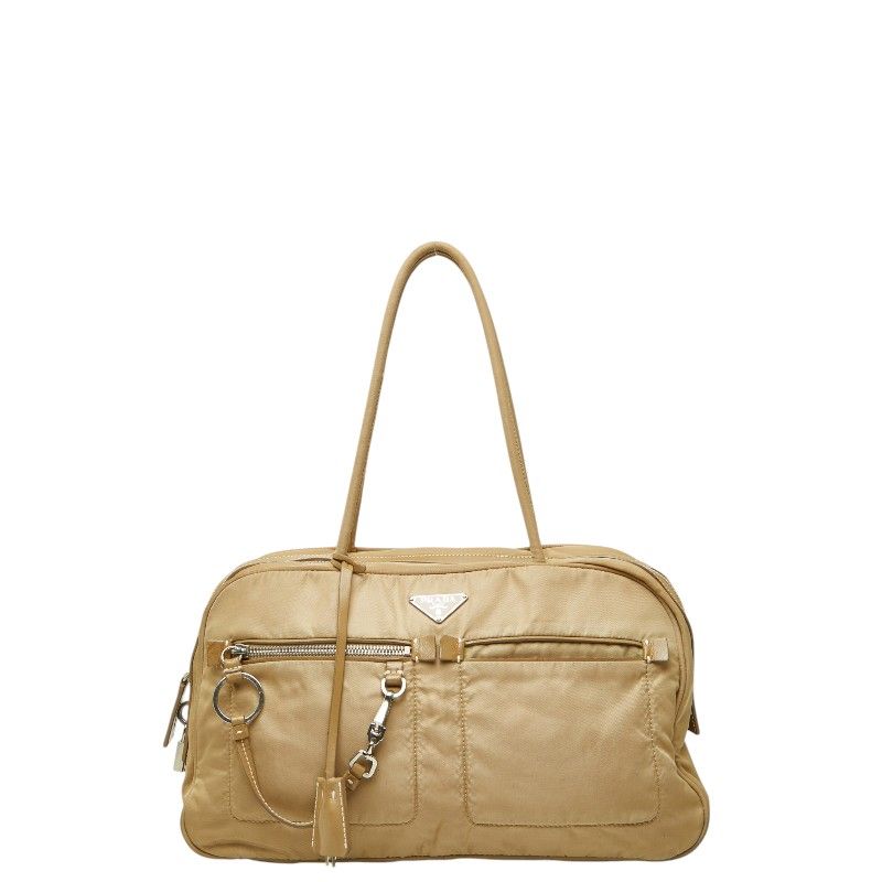 Prada Tessuto Shoulder Bag Beige Nylon Leather
