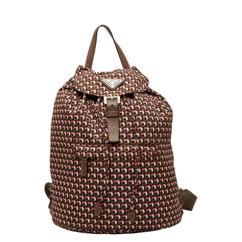 Prada Backpack Brown Pink Nylon Leather