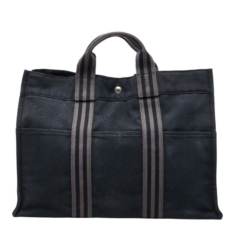 Hermes Fourre Tout MM Handbag Black Gray Canvas