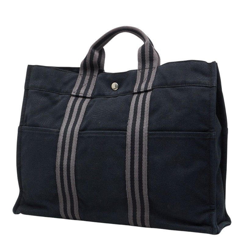 Hermes Fourre Tout MM Handbag Black Gray Canvas — view 2