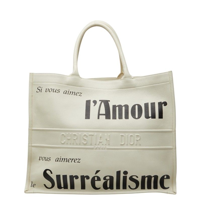 Dior Book Tote White Black Leather