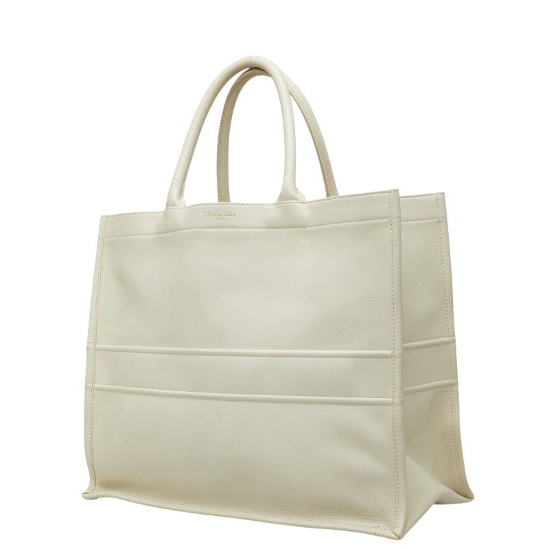 Dior Book Tote White Black Leather — view 2