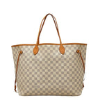 Louis Vuitton Damier Azur Neverfull GM Shoulder Bag Tote White Brown Leather