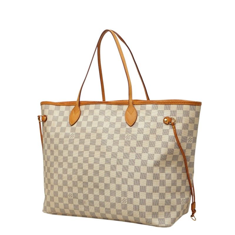 Louis Vuitton Damier Azur Neverfull GM Shoulder Bag Tote White Brown Leather — view 2