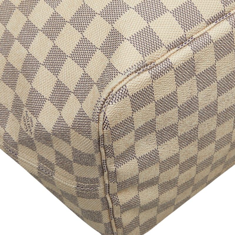 Louis Vuitton Damier Azur Neverfull GM Shoulder Bag Tote White Brown Leather — view 5