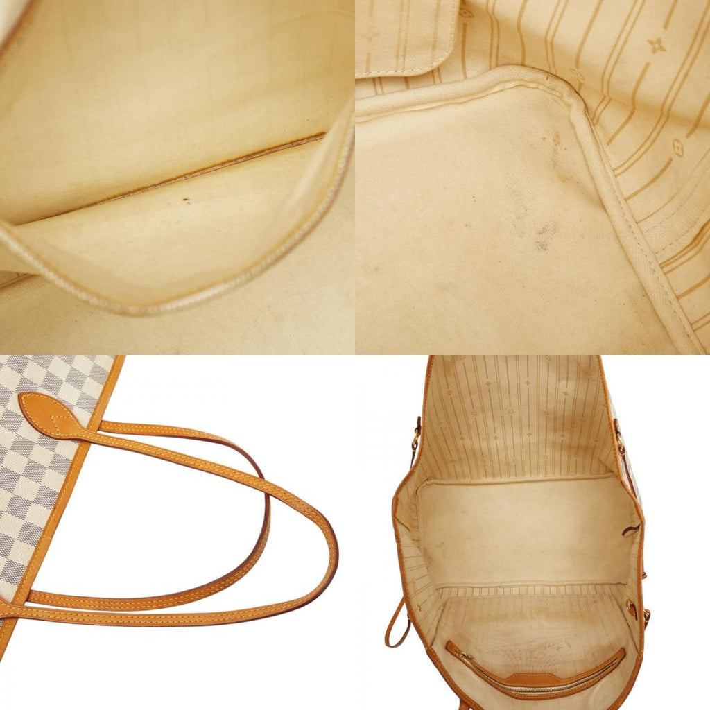 Louis Vuitton Damier Azur Neverfull GM Shoulder Bag Tote White Brown Leather — view 9