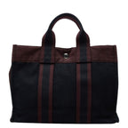 Hermes Fourre Tout PM Tote Black Wine Red Bordeaux Cotton