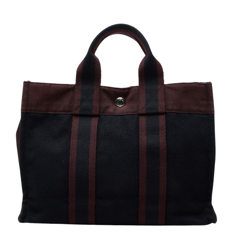 Hermes Fourre Tout PM Tote Black Wine Red Bordeaux Cotton