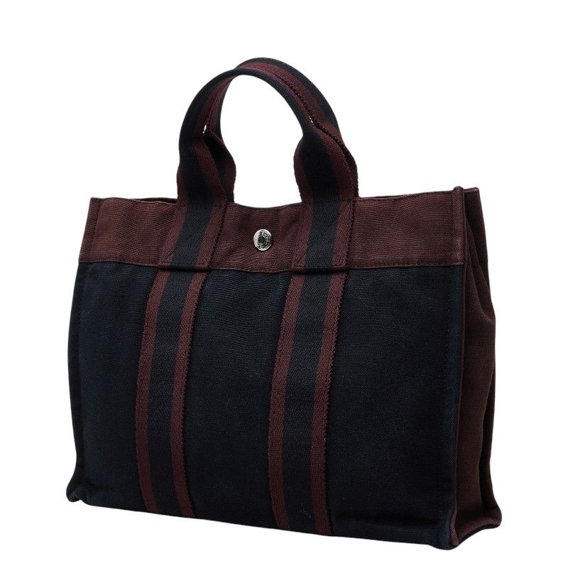 Hermes Fourre Tout PM Tote Black Wine Red Bordeaux Cotton — view 2