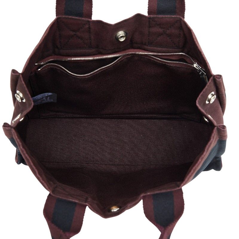 Hermes Fourre Tout PM Tote Black Wine Red Bordeaux Cotton — view 9