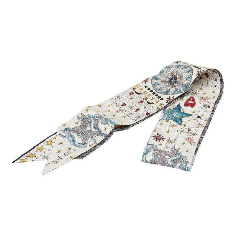 Dior Mizza L'etoile Scarf White Multicolor Silk