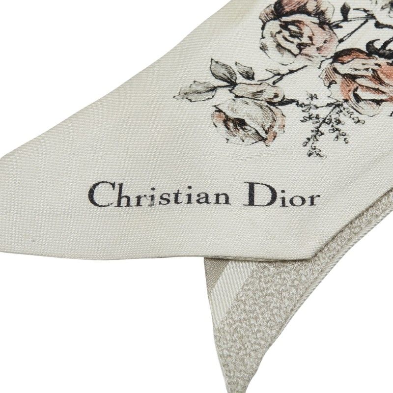 Dior Mizza Floral Scarf Gray Multicolor Silk — view 3