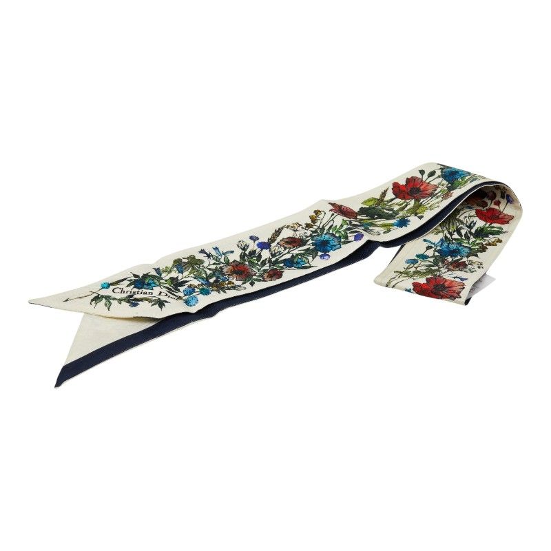 Dior Mizza Floral Scarf White Multicolor Silk — view 2