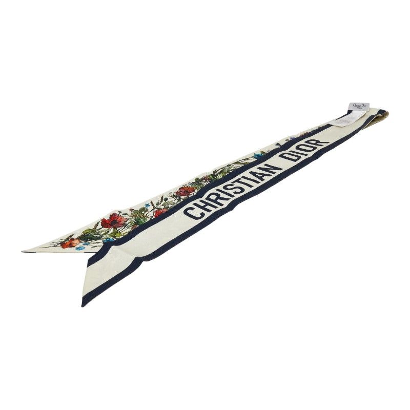 Dior Mizza Floral Scarf White Multicolor Silk