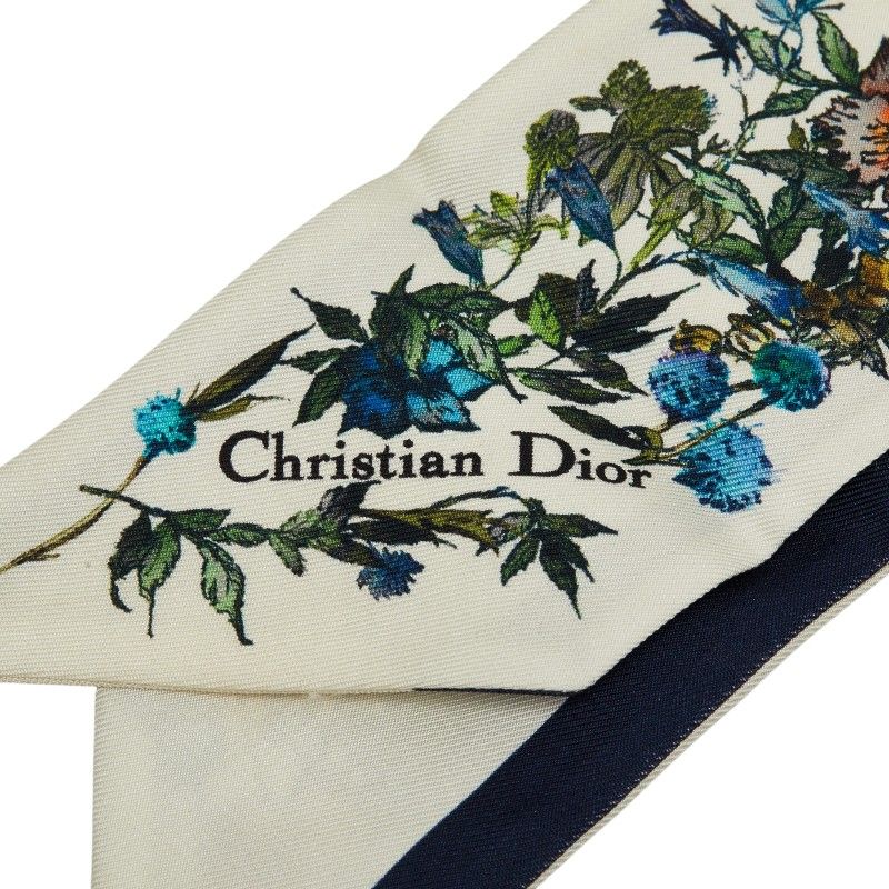 Dior Mizza Floral Scarf White Multicolor Silk — view 3